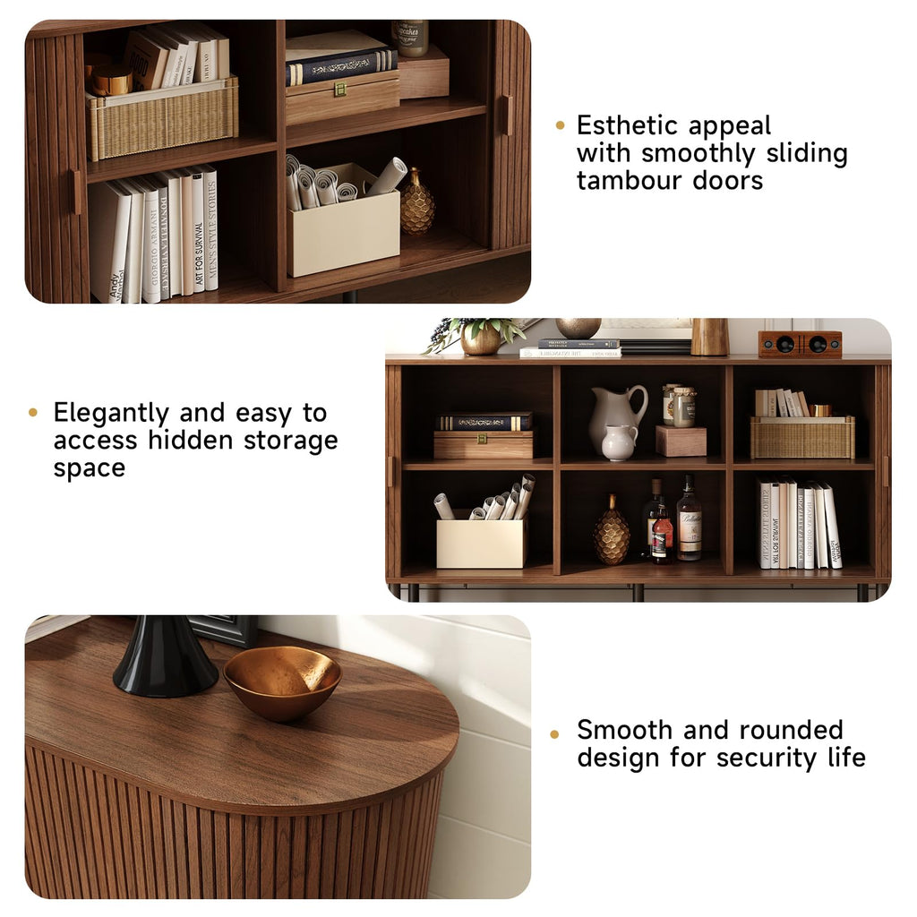 70" Sideboard Buffet Cabinet, Sliding Door/Adjustable Shelf, Walnut