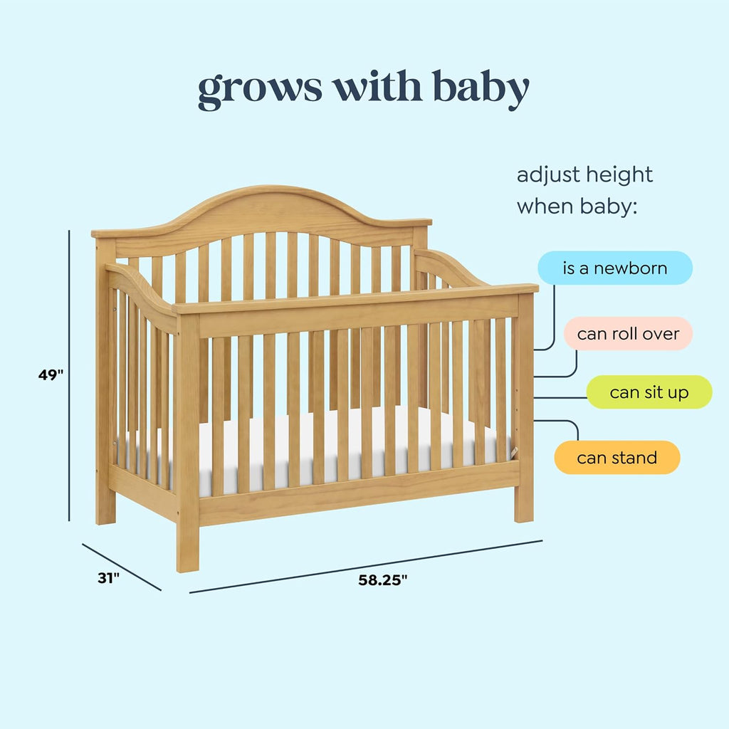 Jayden 4-in-1 Convertible Crib in Honey, Greenguard Gold and FSC Certified | Converts to Toddler Bed, Daybed &