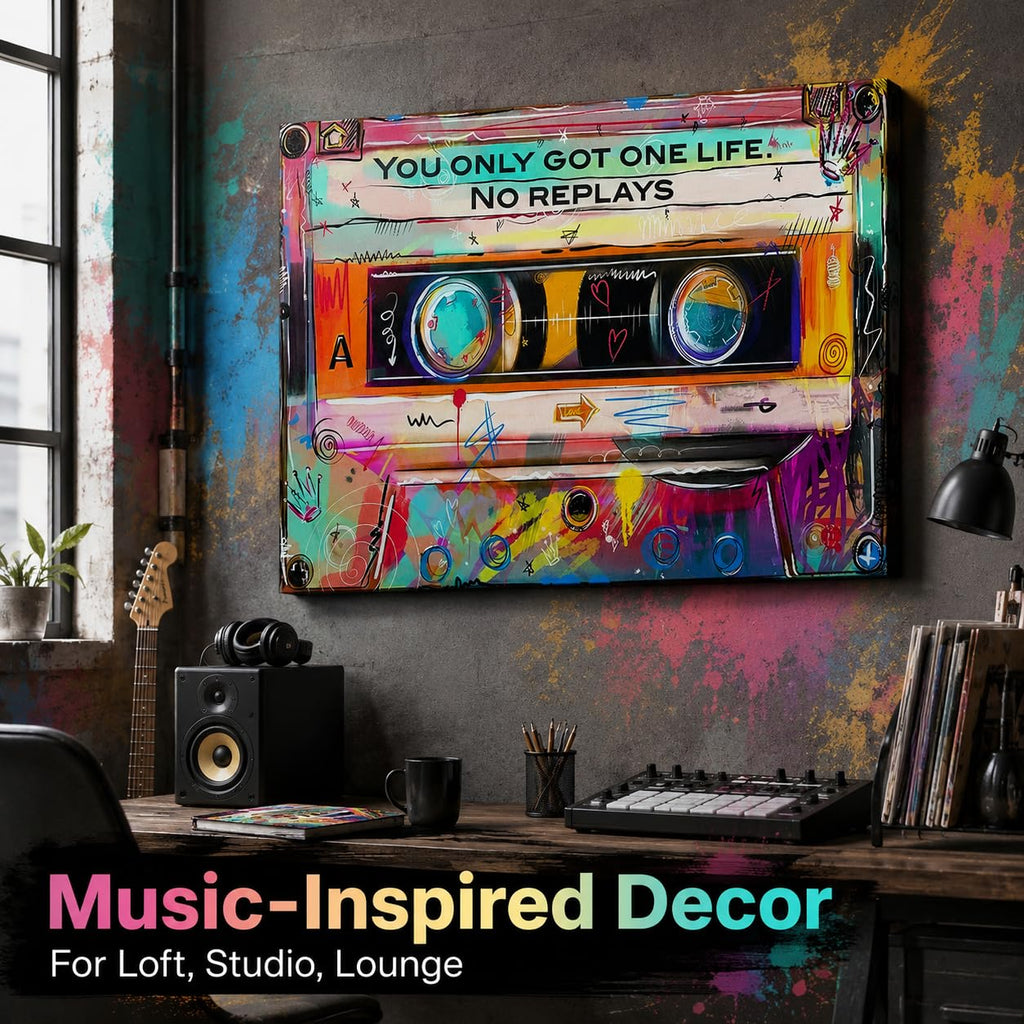 Colorful Graffiti Cassette Tape Motivational Wall, You Only Got One Life Inspirational Canvas Prints, Pop Street