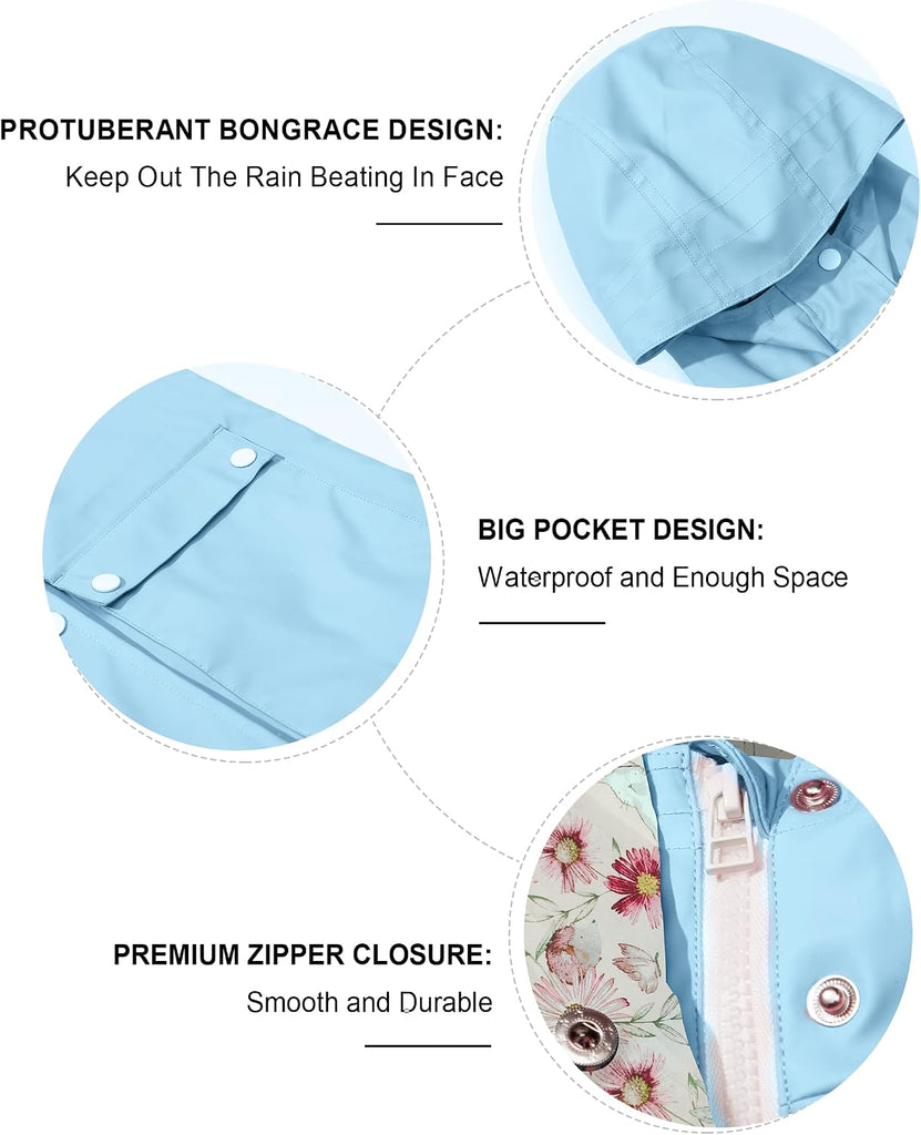 Kids Rain Jacket Hooded Water-Resistant Raincoat -14
