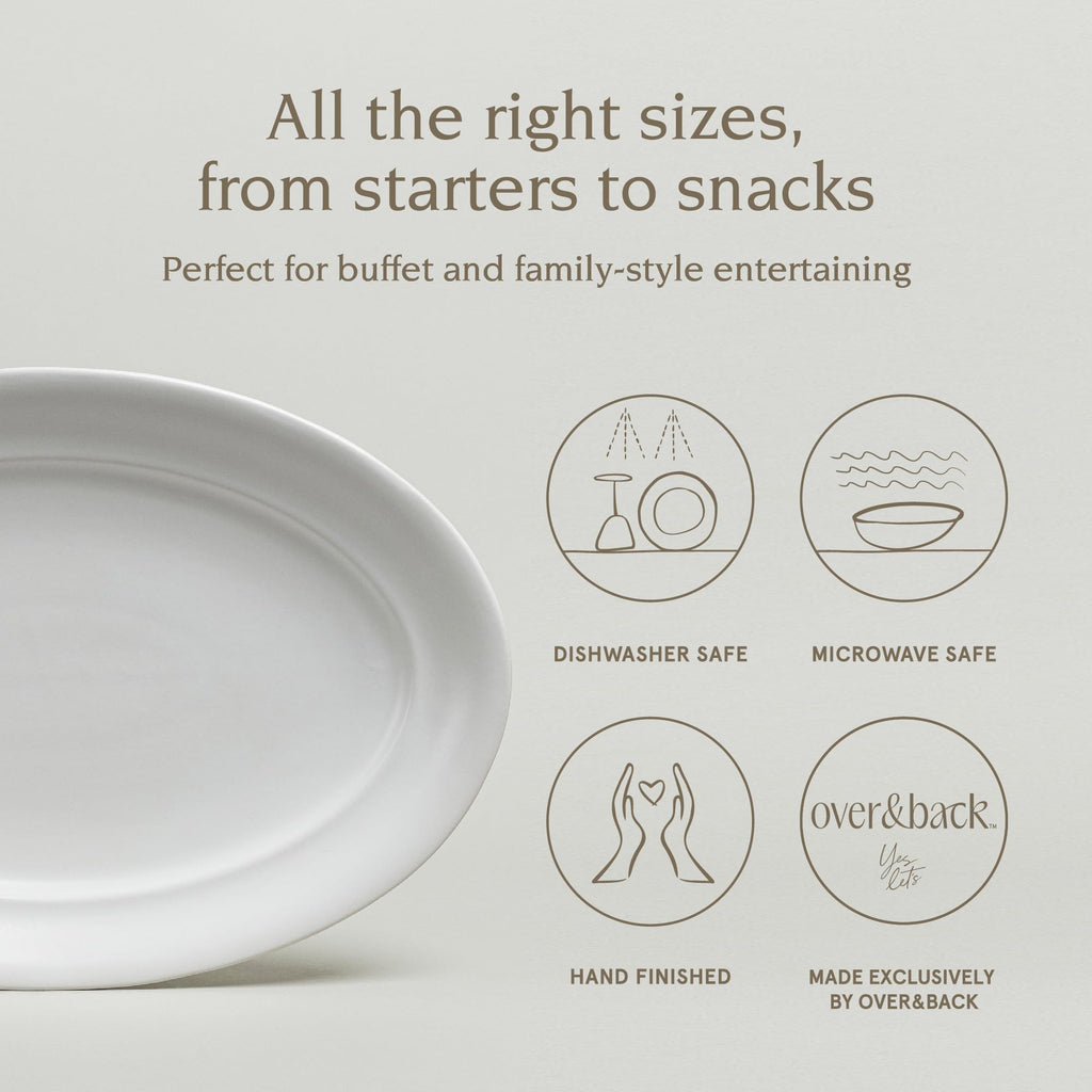 Rim Stoneware Serving Platter - Elegant 1-Piece Oval Serving Platter to Complete Your Kitchen Set - 16" L x 10.8" W