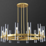 12 Light Brass Round Chandelier 36" Wagon Wheel Chandeliers for Dining Room Light Fixture Clear Glass Tube Chandelier Modern Farmhouse Chandeliers for LivingRoom Foyer, Bulb Included A115-B0CF1YPW1M