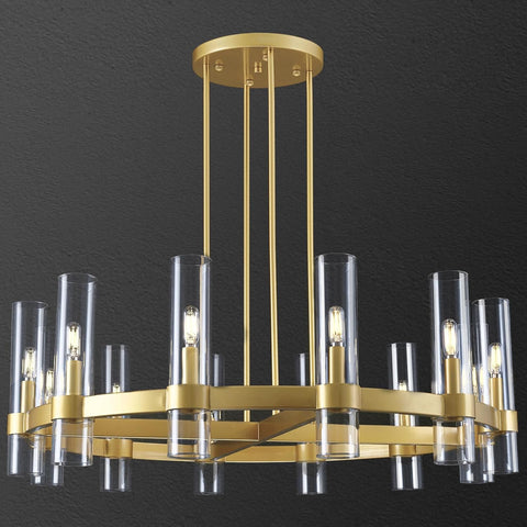 12 Light Brass Round Chandelier 36" Wagon Wheel Chandeliers for Dining Room Light Fixture Clear Glass Tube Chandelier Modern Farmhouse Chandeliers for LivingRoom Foyer, Bulb Included A115-B0CF1YPW1M
