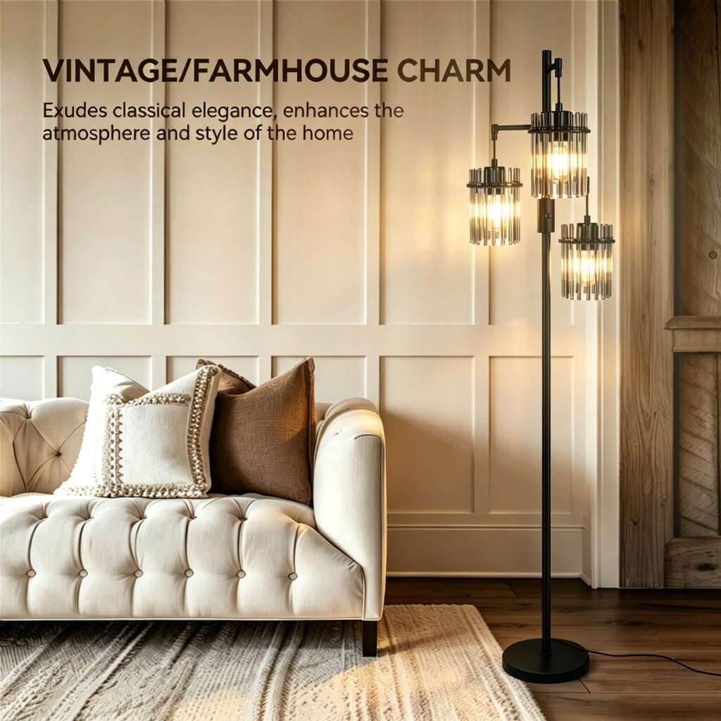 Dimmable Black Crystal Standing Farmhouse Tree Floor Lamp