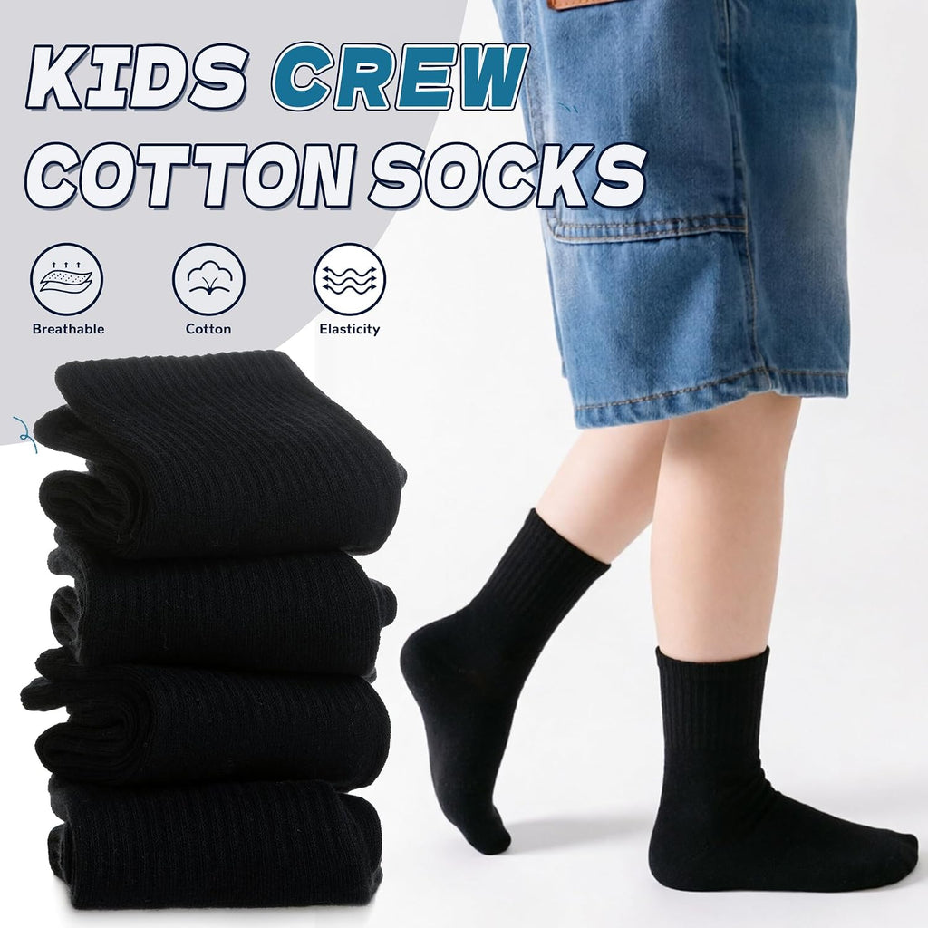 Kids Classics Crew Socks 10 Pairs Child Boy Girls Athletic Cotton Basic School Uniform Breathable Casual Sports Socks