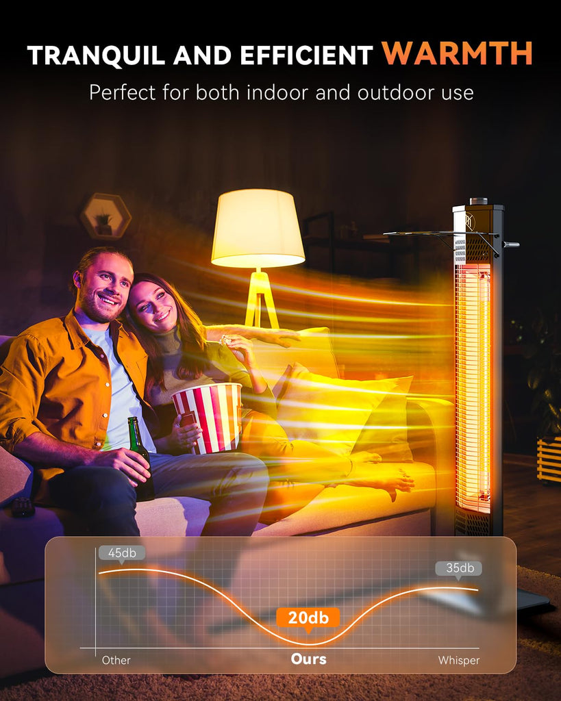 Patio Heater for Outdoor Use, 1500W Infrared, 36 in Portable Tower Heater, 3 Levels, IPX5 Waterproof