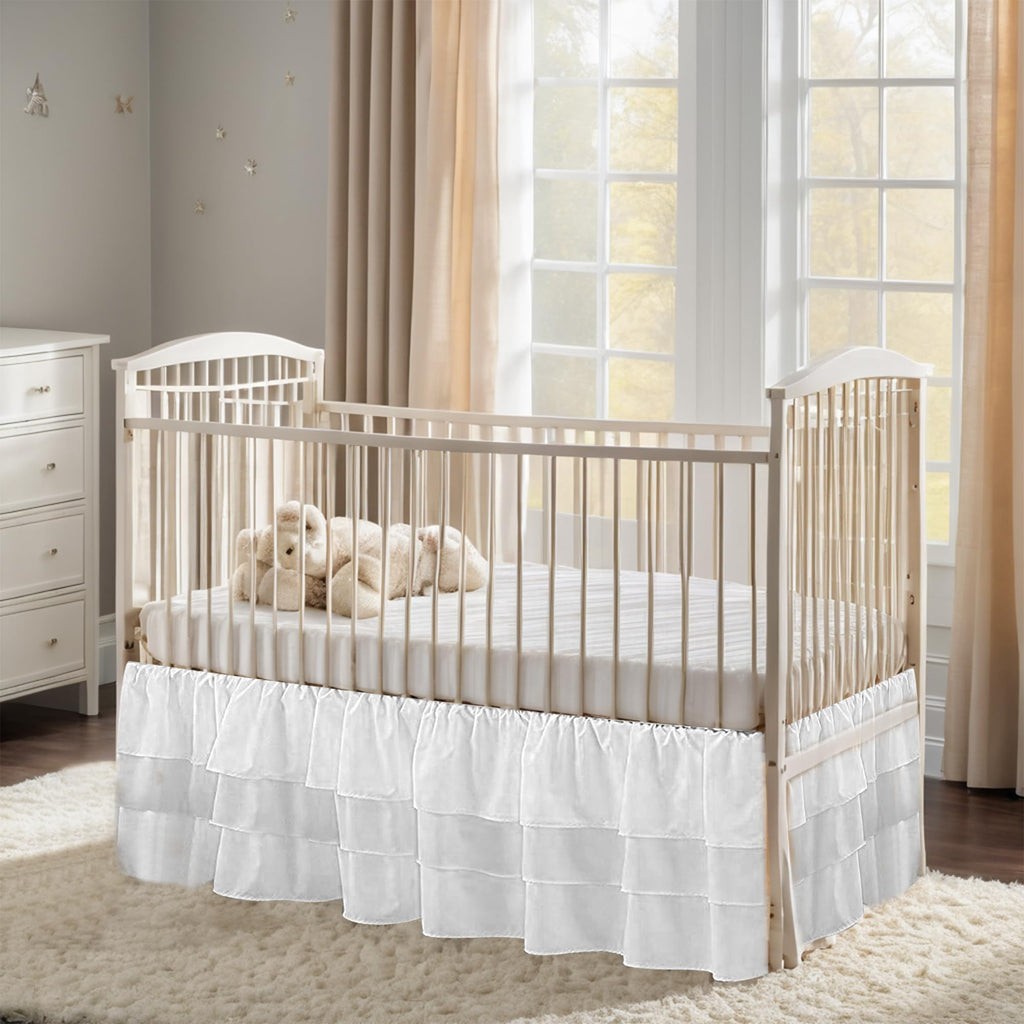 Ruffled Crib Skirt Baby Bed:Solid 3 Tiered Crib Baby Bedding Skirts,Crib Bed Skirt Dust Ruffle with Platform