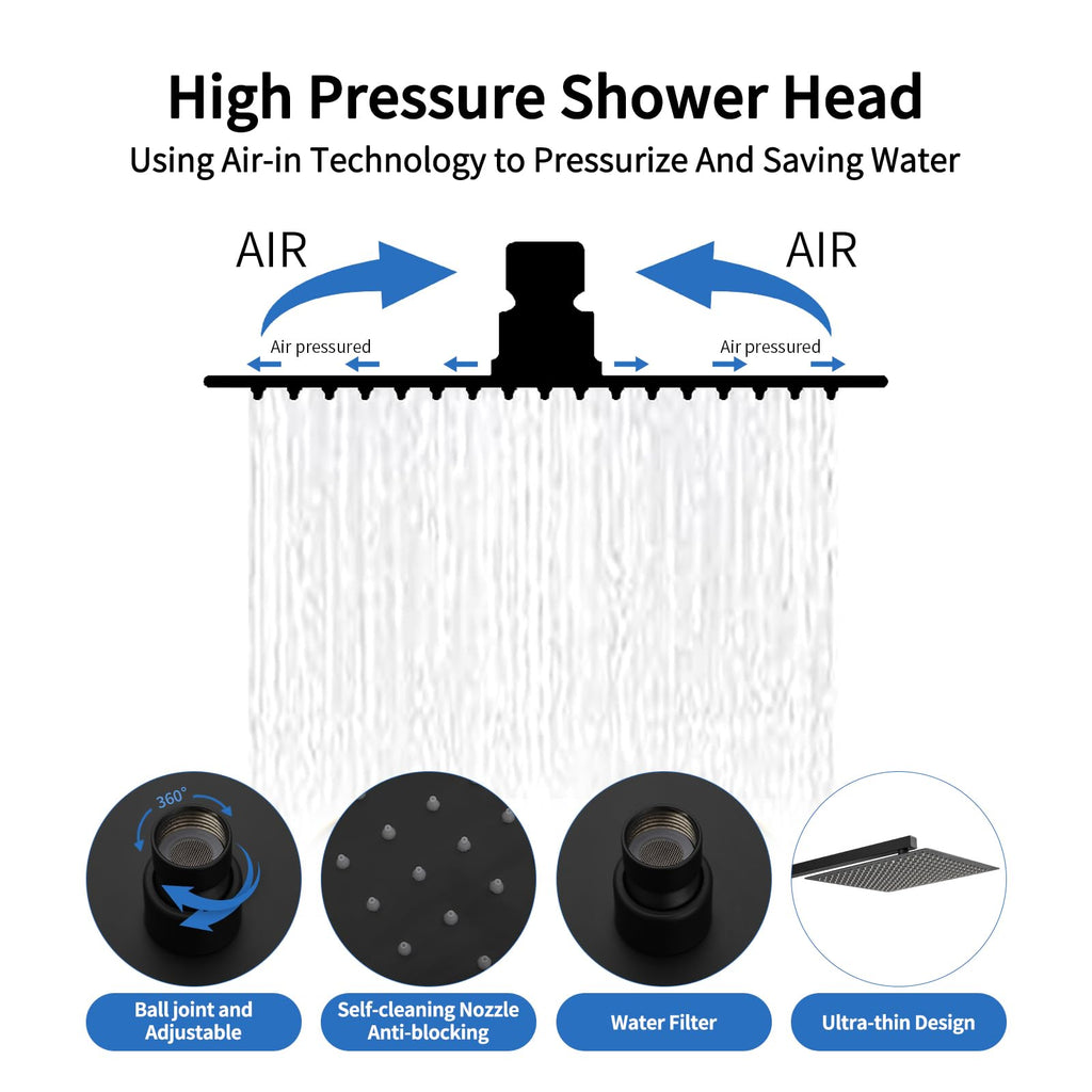 Shower Faucet Set Bathroom Rain Shower Head with Handheld, Black
