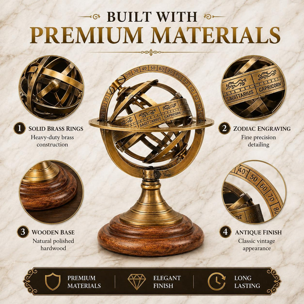 5.5" Brass Armillary Sphere World Globe Rosewood Base Table Decor Gift