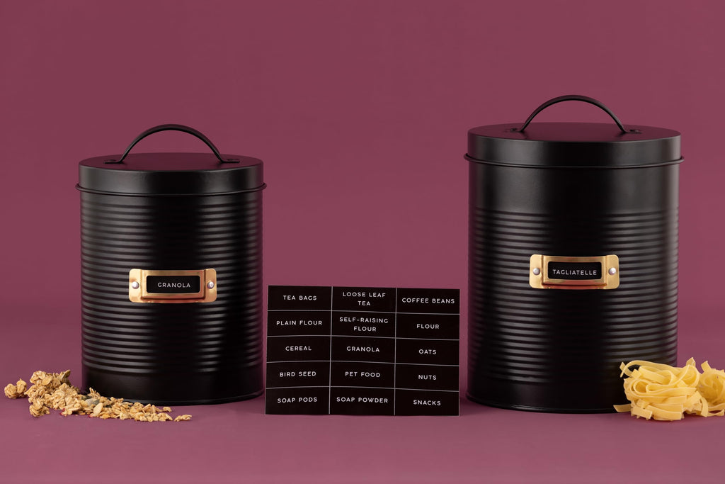 Living Otto Airtight Coffee Storage Canister with Bamboo Lid, 1.4 Litre, Matte Black/Gold