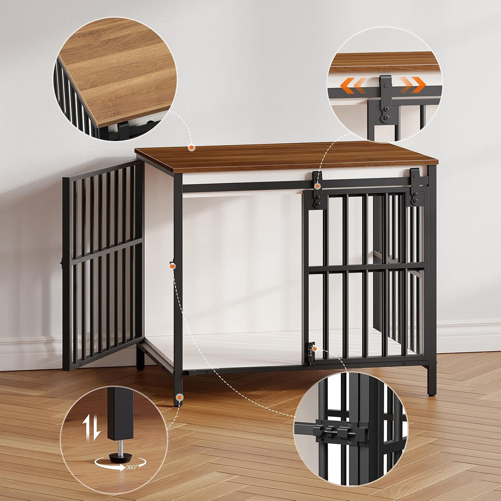 Dog Crate Furniture with Sliding Barn Door, Dog Kennel Indoor for Small/Medium Dogs, Heavy Duty Dog Cage with 2