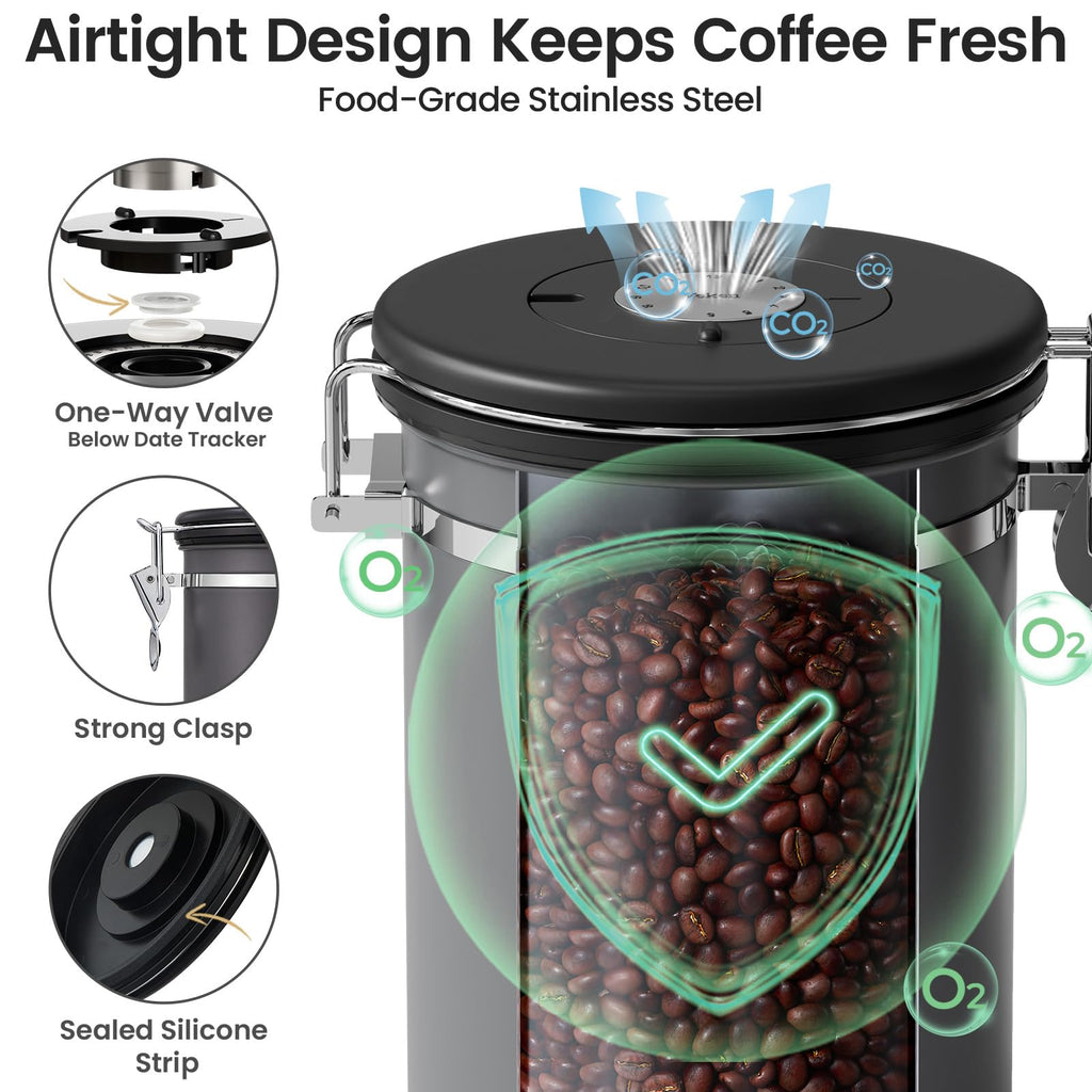 Coffee Canister,39OZ, 2.2lbs,Large Airtight Stainless Steel Container
