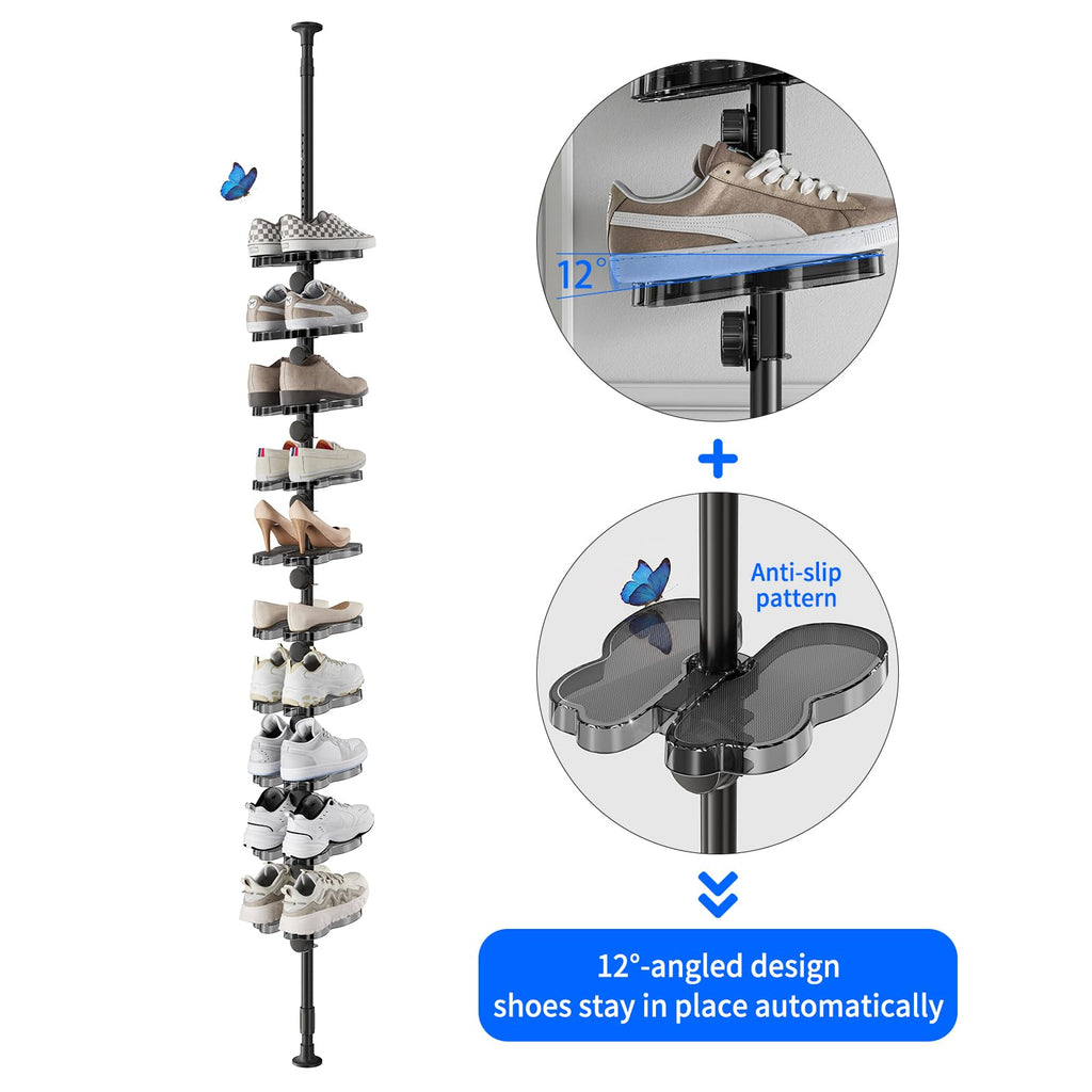 Floor to Ceiling Shoe Organizer, Adjustable Vertical Shoe Rack for Closet