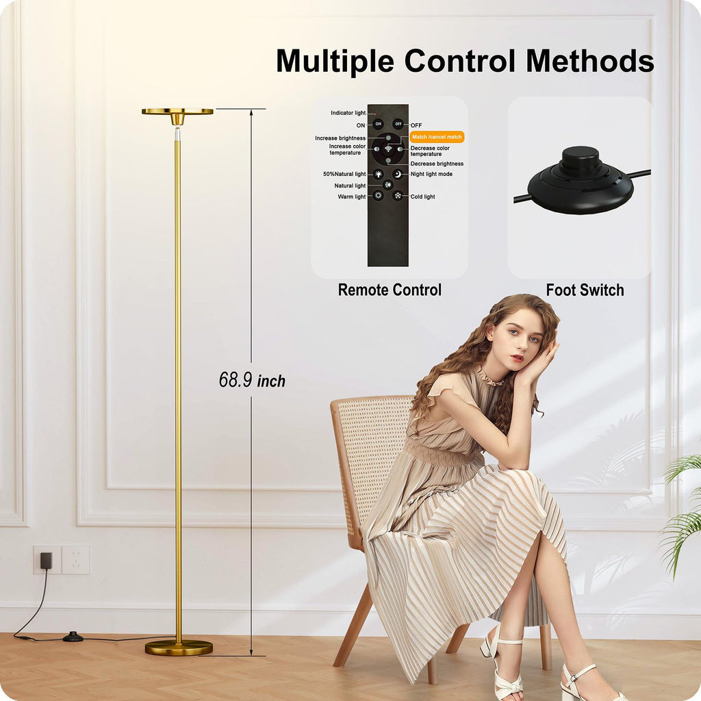 Dimmable Torchiere Floor Lamp with Remote, Gold