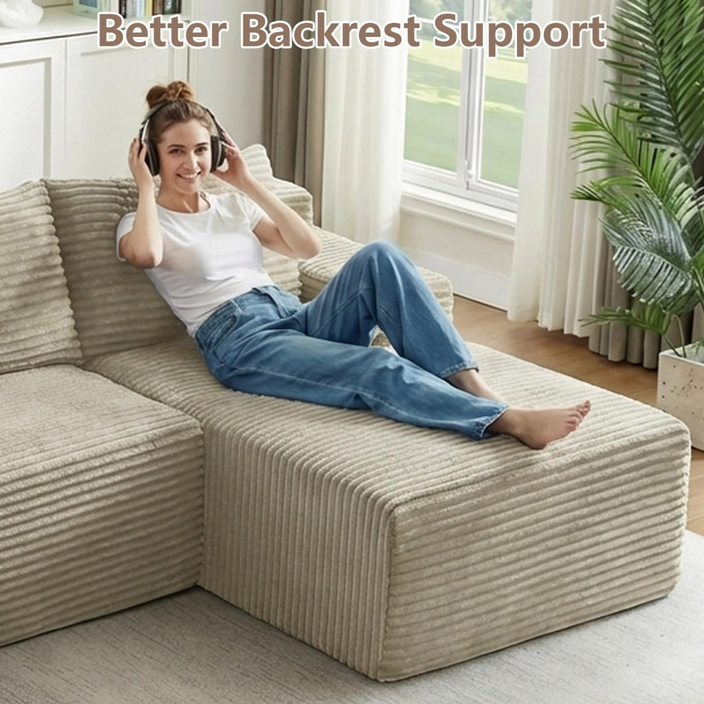 96" Cloud Sectional Couch with L-Shape Chaise, Modular Comfy Sofa Chaise Longue, Upholstered Corduroy Couches Sleeper
