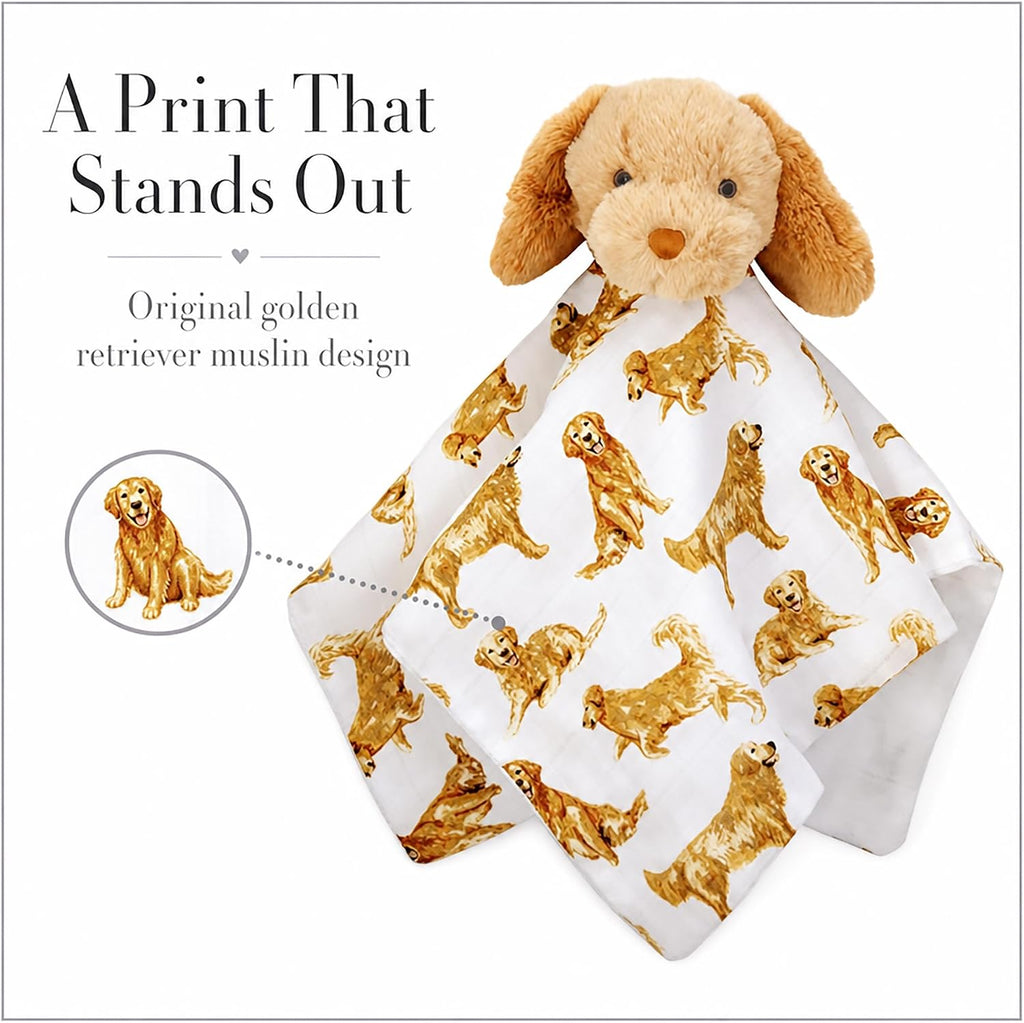 Golden Retriever Woobie Lovey Blanket, Plush Baby Security Blanket with Chime Rattle and Minky Lining