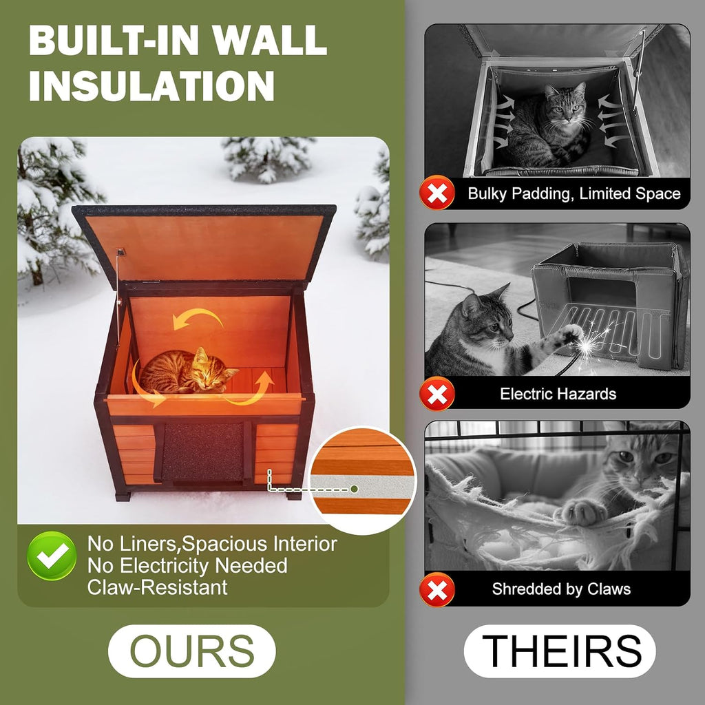 Outdoor Insulated Cat House, Weatherproof, Brown, 23.6"x20.9"x20.3"