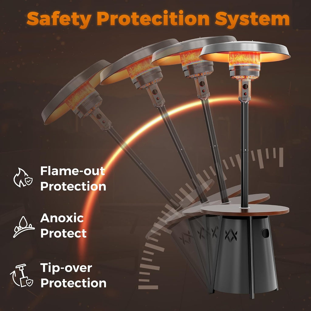 50,000 BTU Outdoor Heaters with Round Table Design, Premium 304 Stainless Steel Burner, Triple Protection System