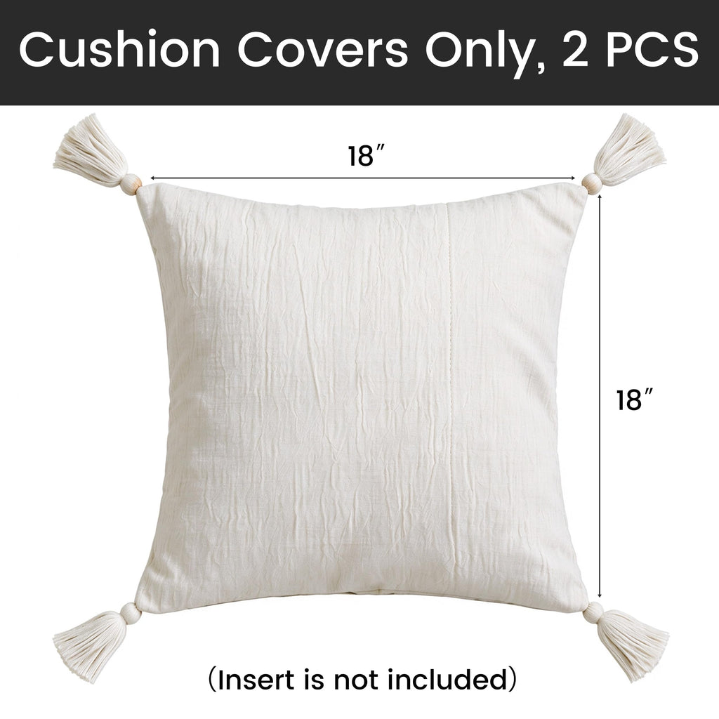 Throw Pillow Covers 18x18 with Tassels Cream White