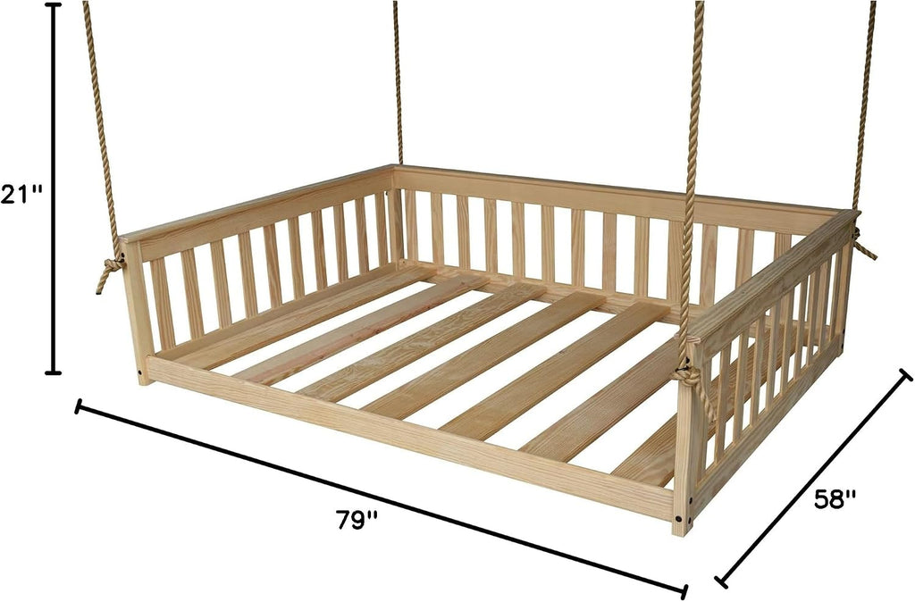 A&L Furniture VersaLoft Amish-Made Pine Full Mission Swingbed with Rope, Unfinished