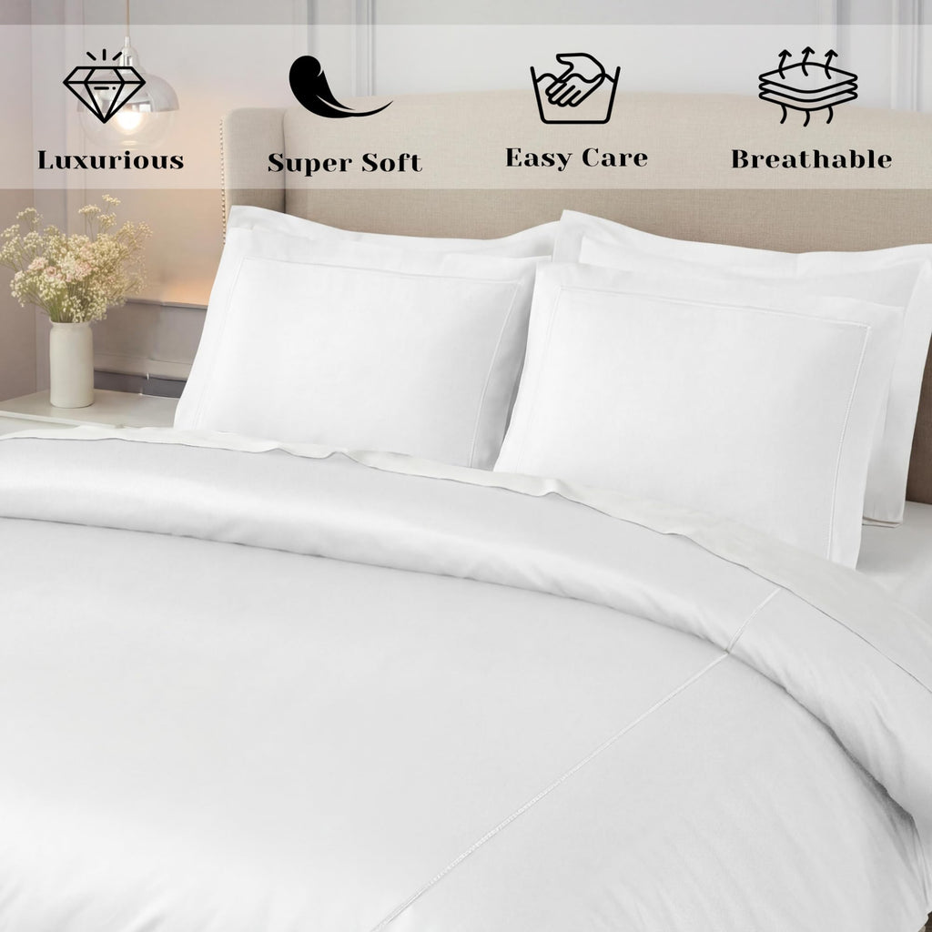 1200 Thread Count Egyptian Cotton Duvet Cover Set, Marrow Stitch Embroidery, Sateen Weave Cotton Bedding, Button