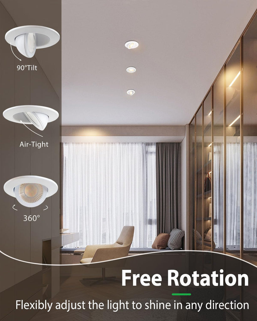 3 Inch Gimbal LED Recessed Lights, 5CCT, 7W 800LM, White 1 Pack