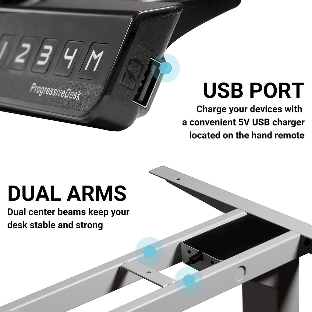 Standing Desk Corner Frame - Adjustable Height and Width Legs with Triple Electric Motors L Shaped Desk FLT-05 Grey