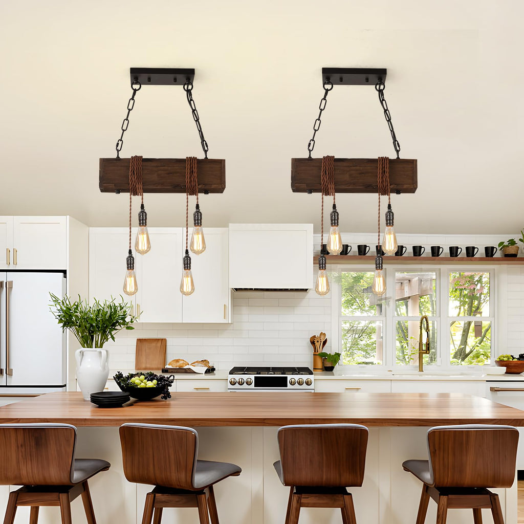 4-Light Rustic Chandelier, Farmhouse Kitchen Island Lighting