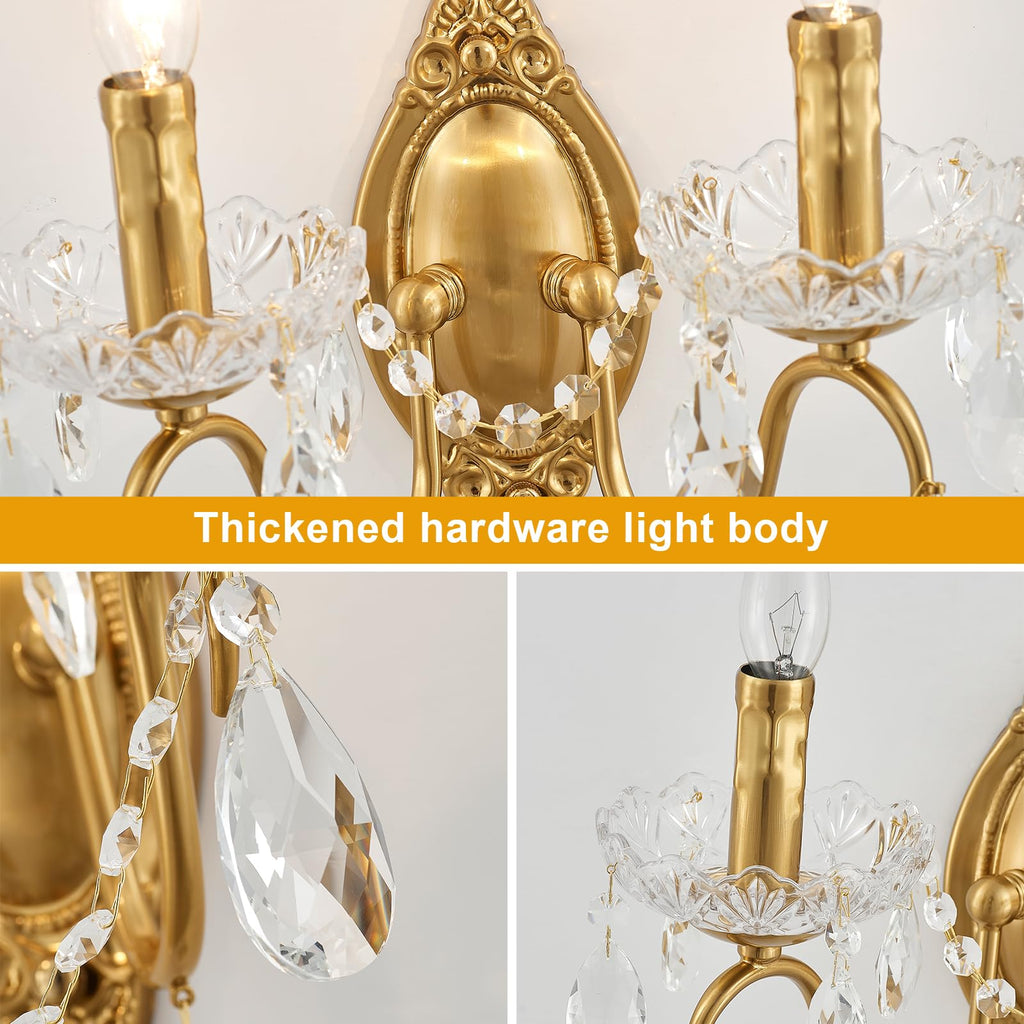 Crystal Wall Sconce, Gold Wall Sconces, Gold Sconces Wall Set of 2,Vanity