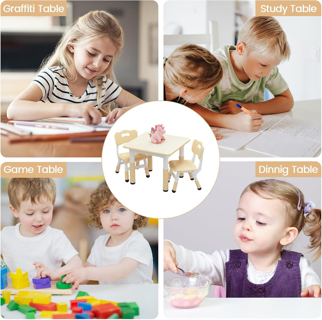 Kids Table and 2 Chairs Set, Height Adjustable Toddler Table and Chairs Set