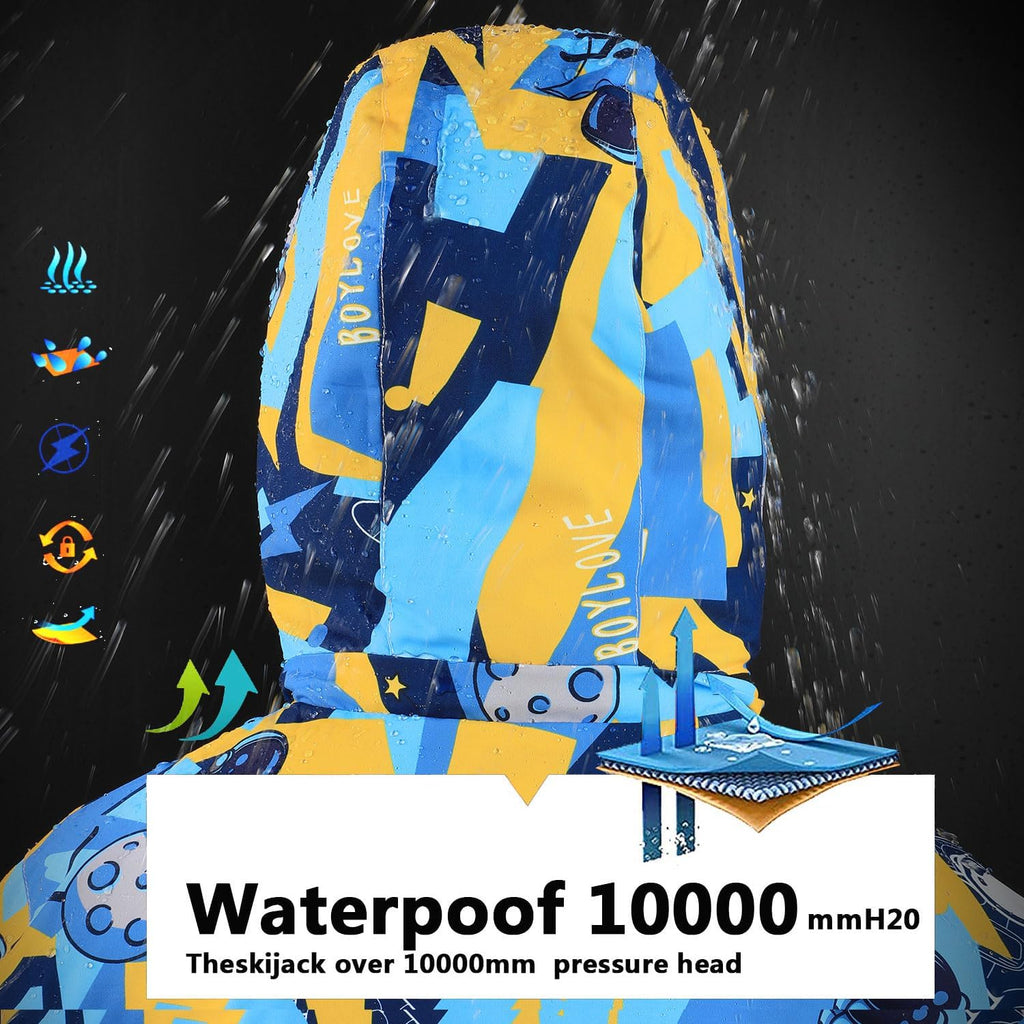 Boy's Ski Jackets Waterproof Winter Coat Fleece Windproof Snowboarding Jacket with Detachable Hood