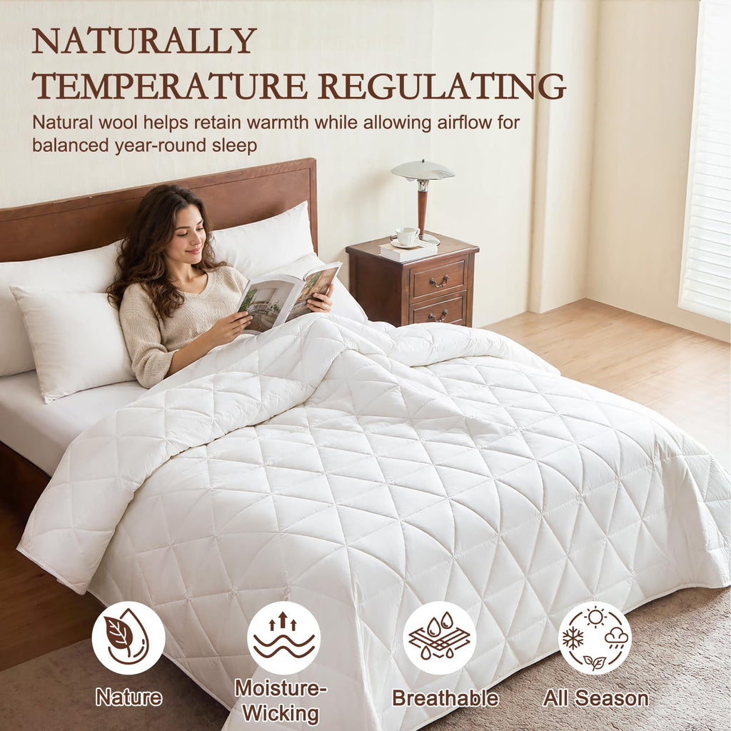 Washable Wool Comforter All-Season, Medium Weight, Queen