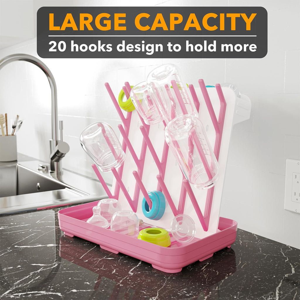 Baby Bottle Drying Rack with 20 Hooks, Space Saving Kitchen Bottles Rack Dryer, Vertical Baby Bottle Holder Organizer