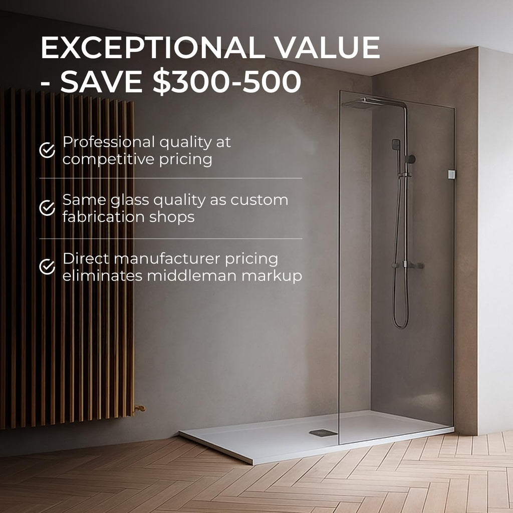36x76 Frameless Shower Panel - 3/8" Thick Tempered Safety Glass - Fixed Bathroom Partition - Chrome Finish