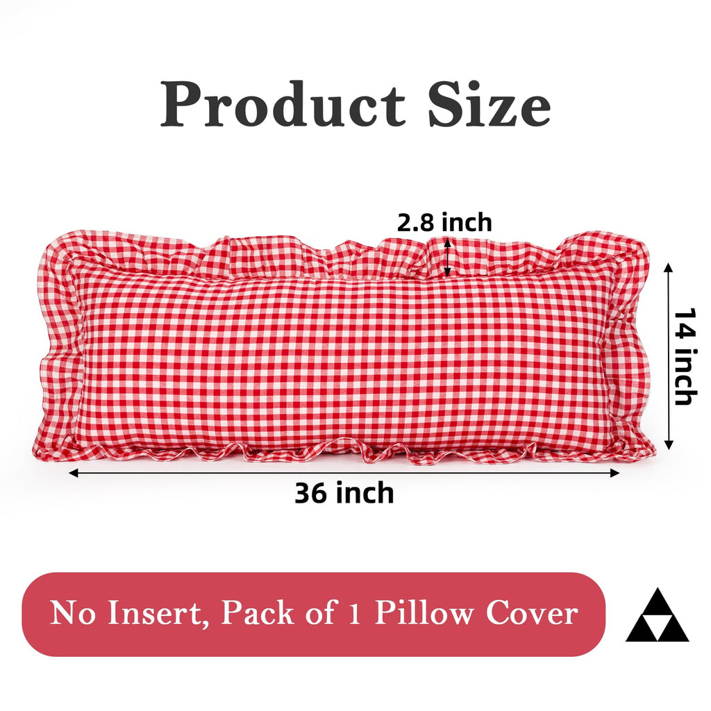 Ruffled Lumbar Pillow Cover 14x36 Gingham Red