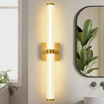 Modern Gold LED Wall Sconce with 3 Color Temperatures, Slim Vertical Linear Wall Light for Bedroom Bedside Living
