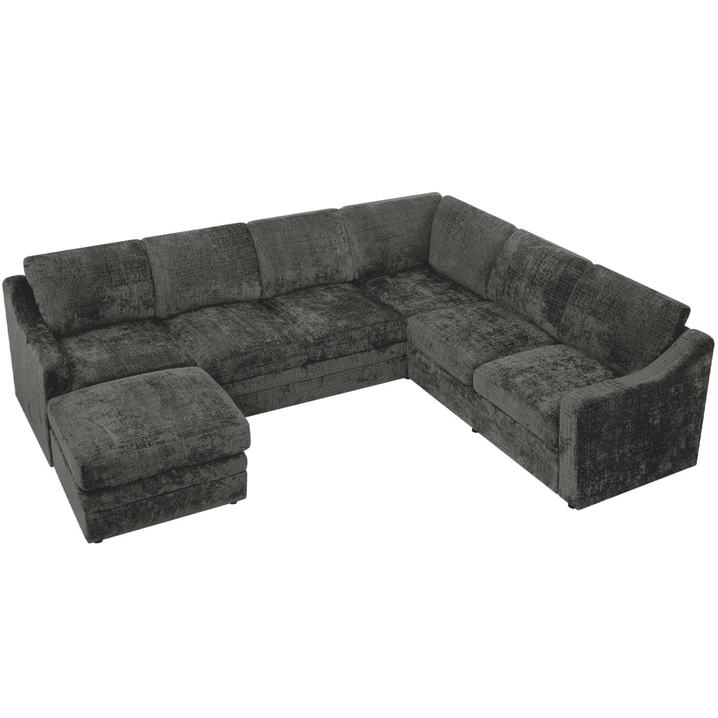 115 Inches Chenille Sectional Sofa with Storage Ottoman, Grey