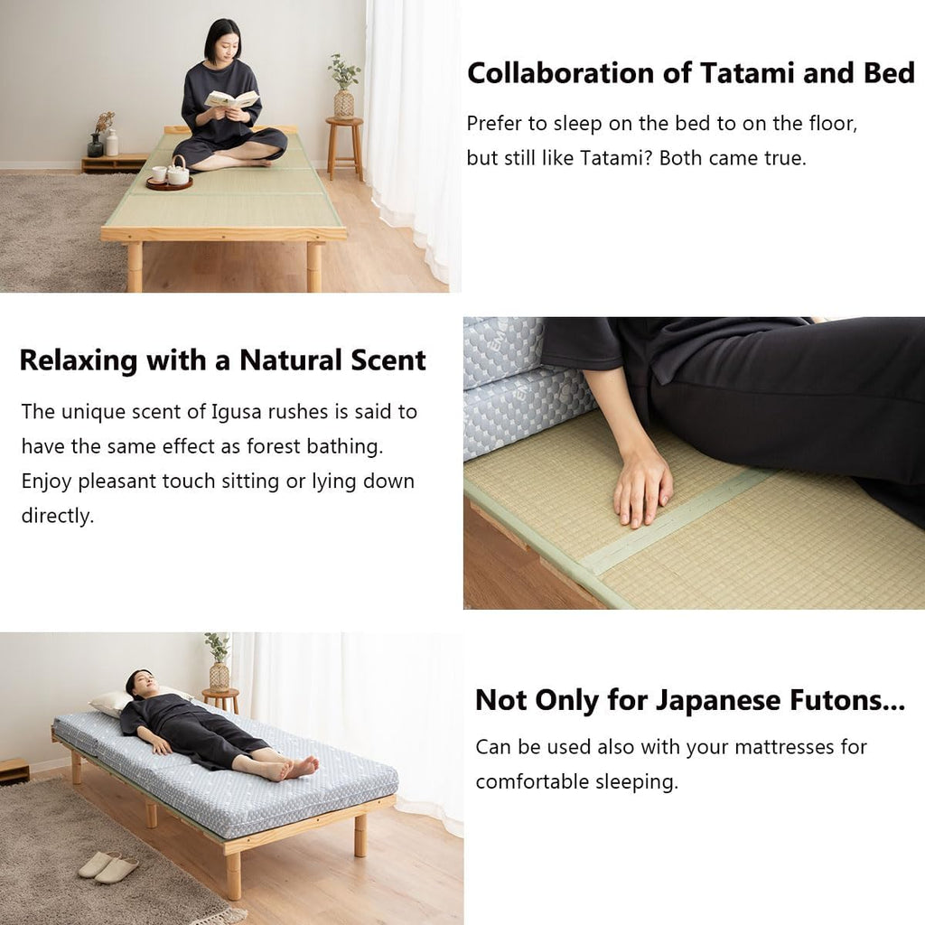 Wood Slatted & Tatami Floor Bed Frame for Japanese Futon Mattress Solid Pine (Retro-Brown), Height