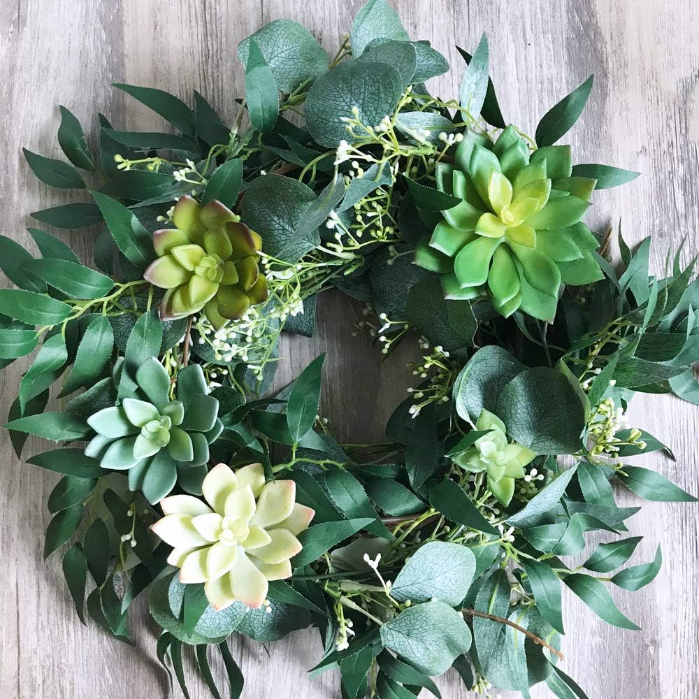 Fake Greenery Garlands Artificial Silver Dollar Eucalyptus Garland in Grey Green and Willow Twigs Garland Intertwined - Set of 2