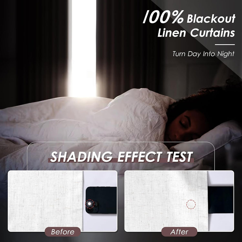 100% Blackout Linen 80 Inch Curtains Living Room Back Tab Cream Black Out Curtain Luxury Thermal Insulated Boho - Set of 2