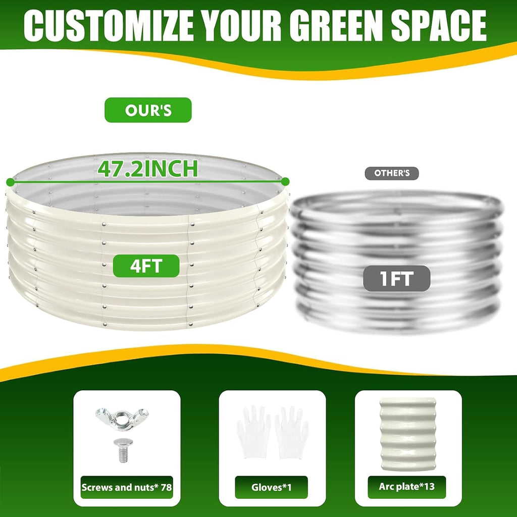 17" Tall,48" Diameter Elevated Round Metal Raised Garden Bed White | 4 FT Diameter,1.5 FT High, Made of Galvanized