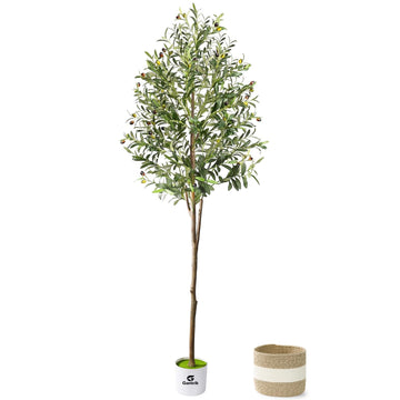 6FT Artificial Olives Tree Faux Indoor Fake Plant Decor with White Planter