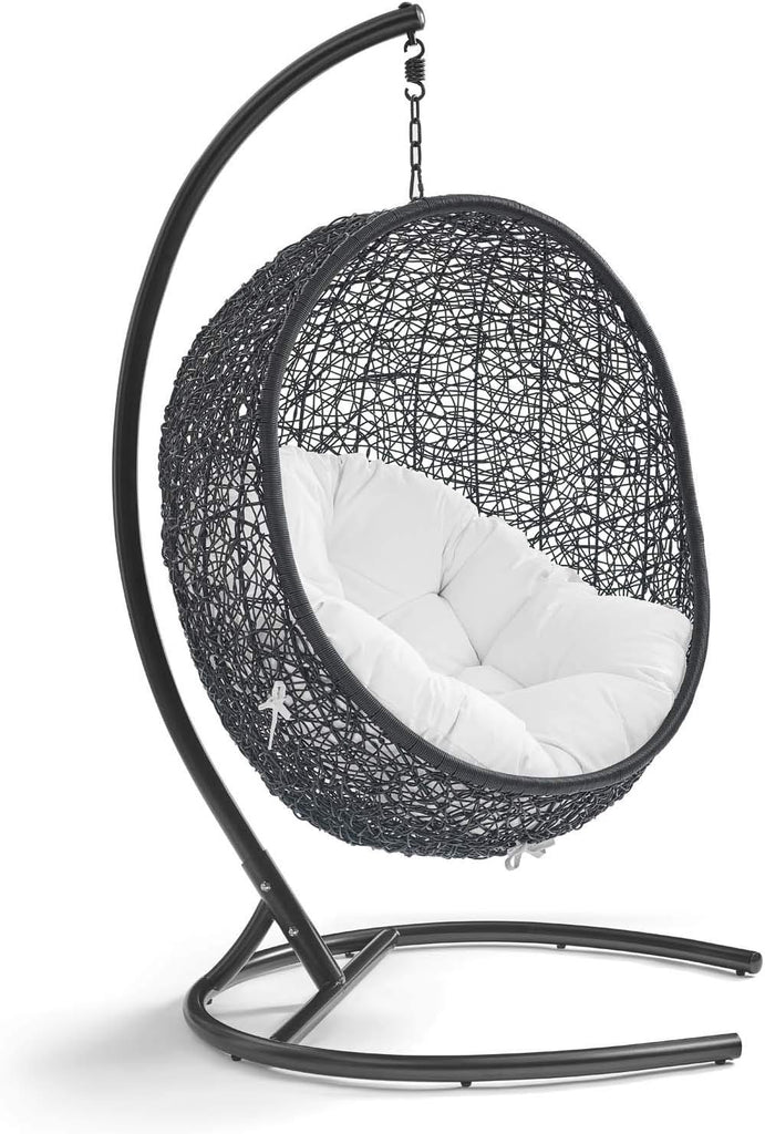 Encase Wicker Rattan Outdoor Patio Porch Lounge Egg Swing Chair with Stand in White
