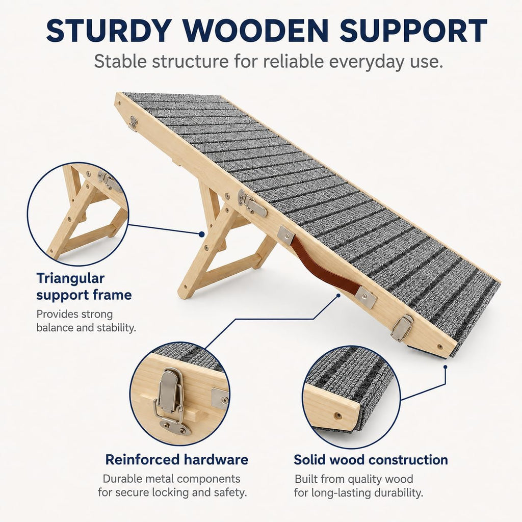 Dog Ramp for Couch, Adjustable Wooden Pet Ramp, 4 Heights, Foldable
