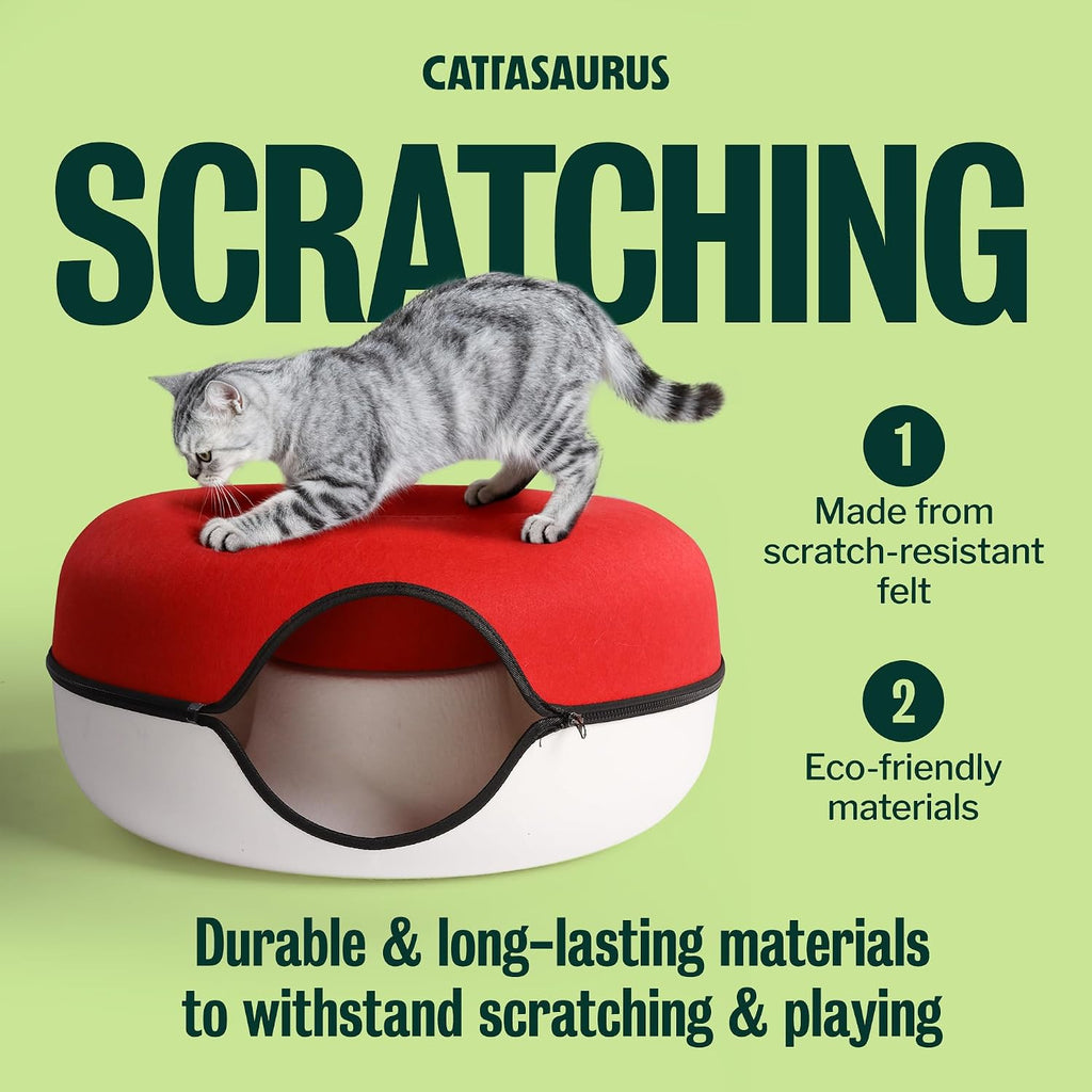 Peekaboo Cat Cave Donut for Multiple & Large Cats up to 30-45 lbs, 3-in-1 Self Warming Cat Bed, Tunnel & Scratcher