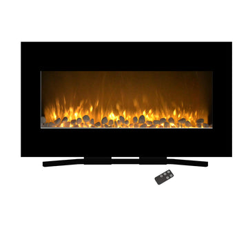 36-Inch Wall Mounted Electric Fireplace - Modern Fireplace with Floor Stand, Remote, and Adjustable Heat and
