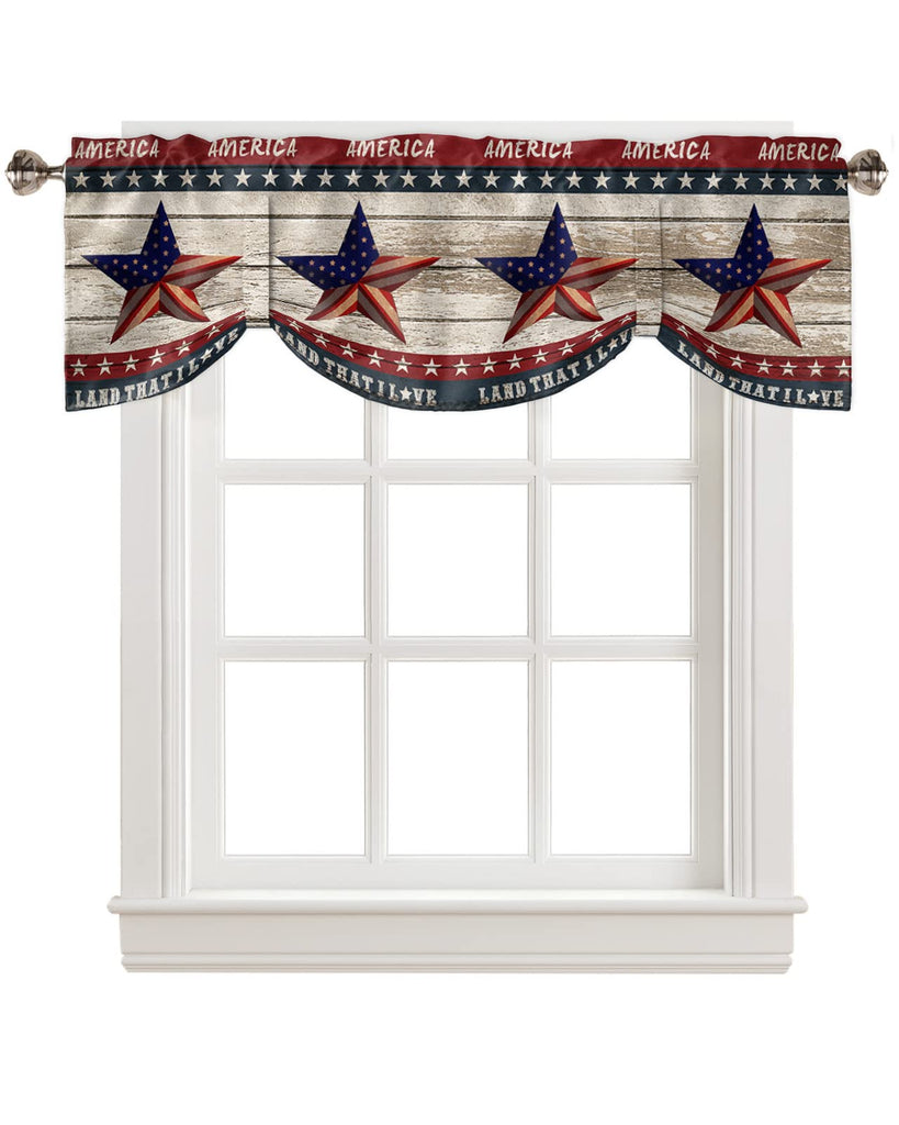4th of July Tie Up Valance for Windows American Flag Patriotic Curtains Valances Rod Pocket Valance Window Treatments