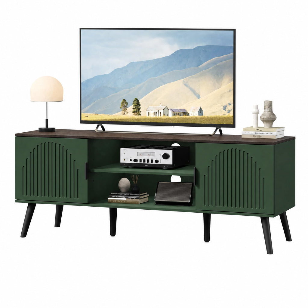 TV Stand with Open Shelves for 55/60 Inch TVs, Mid Century