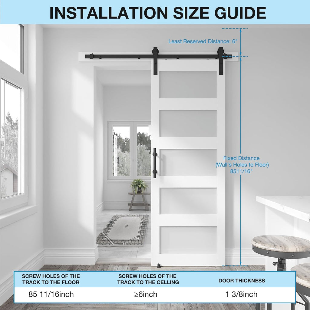 34in x 84in 5-Panel Sliding Glass Barn Door with 6ft Hardware Kit Included, Easy Assembly with Pre-D