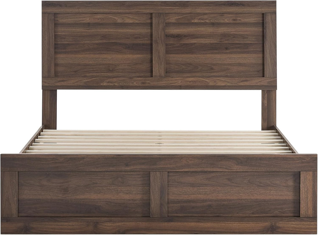 Wood Bed Frame with Headboard and Footboard, Walnut, Queen